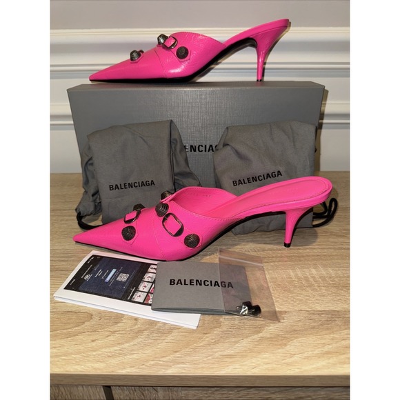 Balenciaga Fluo Pink Cagole Mule M70 Heels Size 39‎ Arena Lambskin NWB Sexy COA - Picture 8 of 10